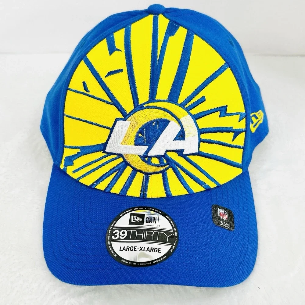 Los Angeles Rams New Era Shockwave 39THIRTY Stretch Flex Hat Cap L/XL‎ Blue NFL